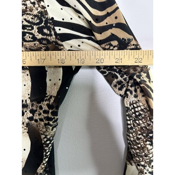 Susan Graver Liquid Knit Brown/Black Animal Print Sparkle Mock Neck Size Small - Picture 5 of 7